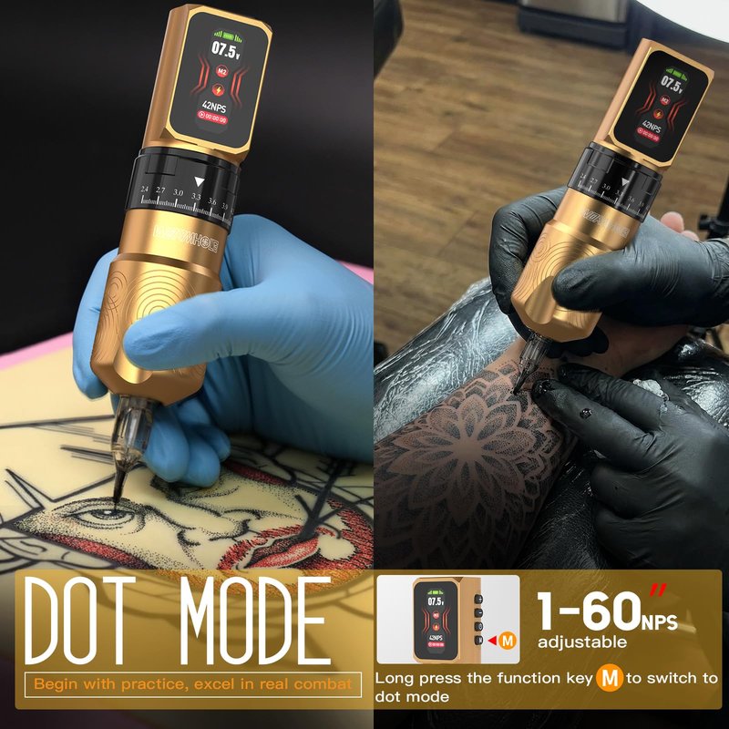 Wormhole 2 PCS 2300mAh Batteries Tattoo Gun Kit Wireless Tattoo Machine Kit – 7 Adjustable Stroke, Smart Display with 3 Memory Slots, 3 Working Modes,2 Xtreme Tattoo Ink for Artists WTK0232