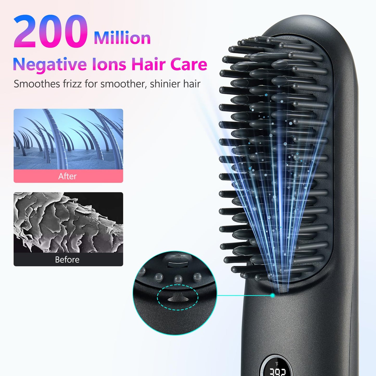 STUDLLY LCD Screen Cordless Hair Straightener and Curler 2 in 1, Rechargeable Portable Mini Travel Negative Ionic Hair Straightening Brush for Women, Fast Heating Hot Comb for Women, Black