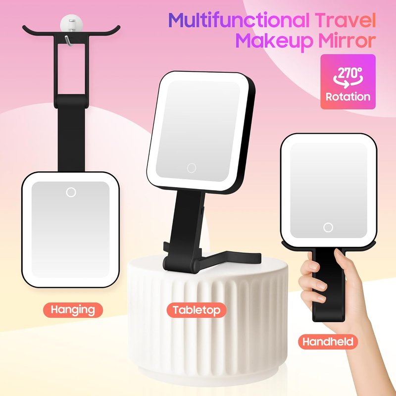Magnifying Travel Mirror with Light - 30X/1X Double-Sided, Adjustable Brightness, Foldable Design for Makeup | Portable for Travel & Desktop Use