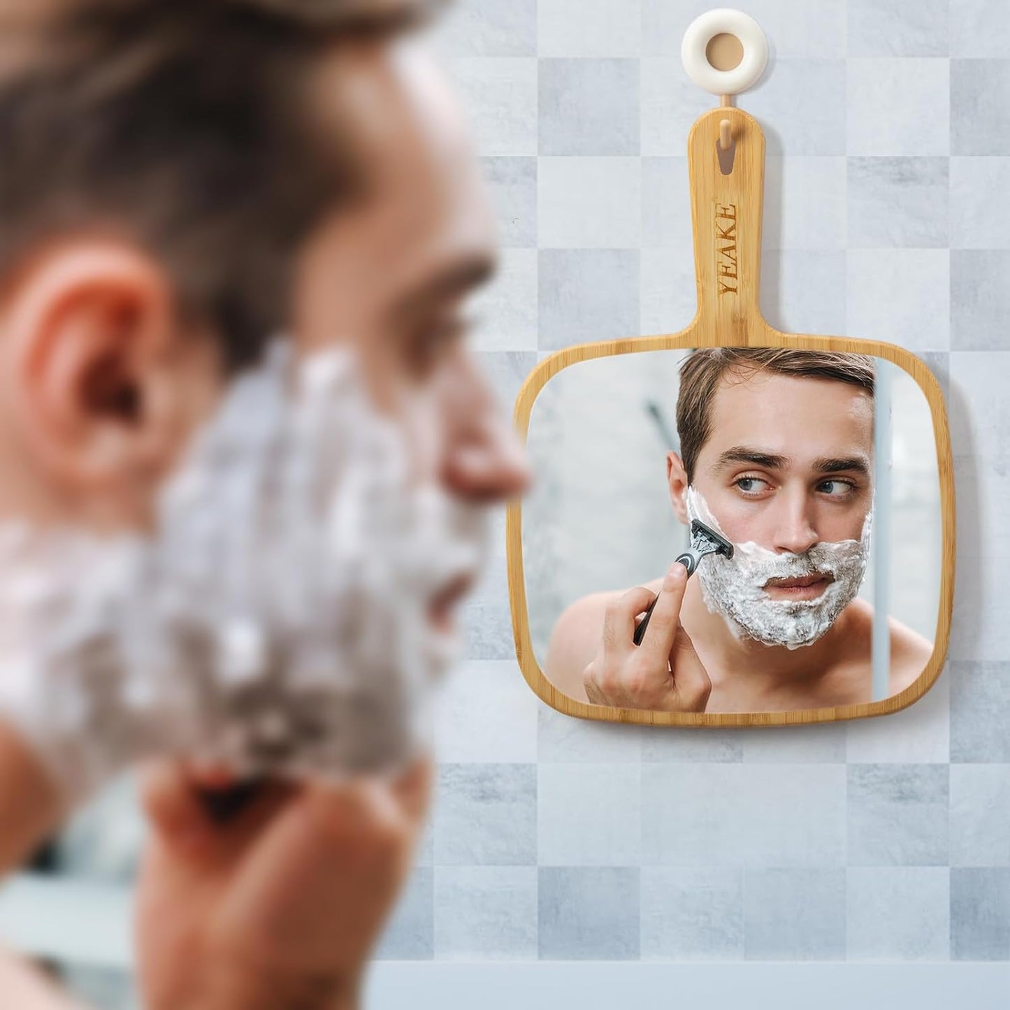 YEAKE Extra Large Bamboo Handheld Mirror - Portable Single-Sided Vanity Mirror for Men & Women | 8.9" W x 12.4" L