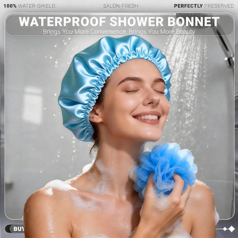 Smilco 4 Pack Shower Caps for Women, Reusable Waterproof Double Layer Bath Cap, Large EVA Elastic Hair Cover for Shower, Fits Long Hair & Braids, for Spa & Home