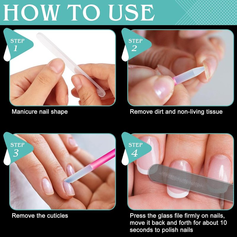 Skiennix Glass Nail File Set - 5PCS Nail Buffer & Shiner Kit for Natural & Acrylic Nails