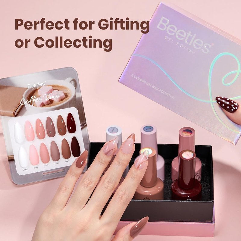 Beetles Nude Gel Polish Set - 6 Colors Neutral Pink & Brown | 15ML Soak Off UV LED Nail Kit for Long-Lasting Glossy Finish