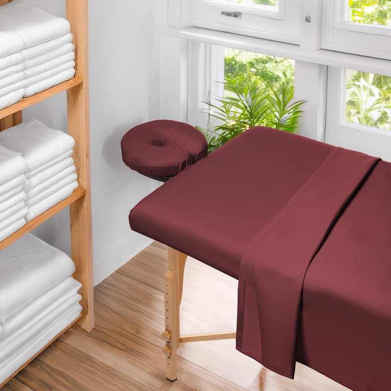 Saloniture 3-Piece Microfiber Massage Table Sheet Set - Premium Facial Bed Cover - Includes Flat and Fitted Sheets with Face Cradle Cover - Burgundy