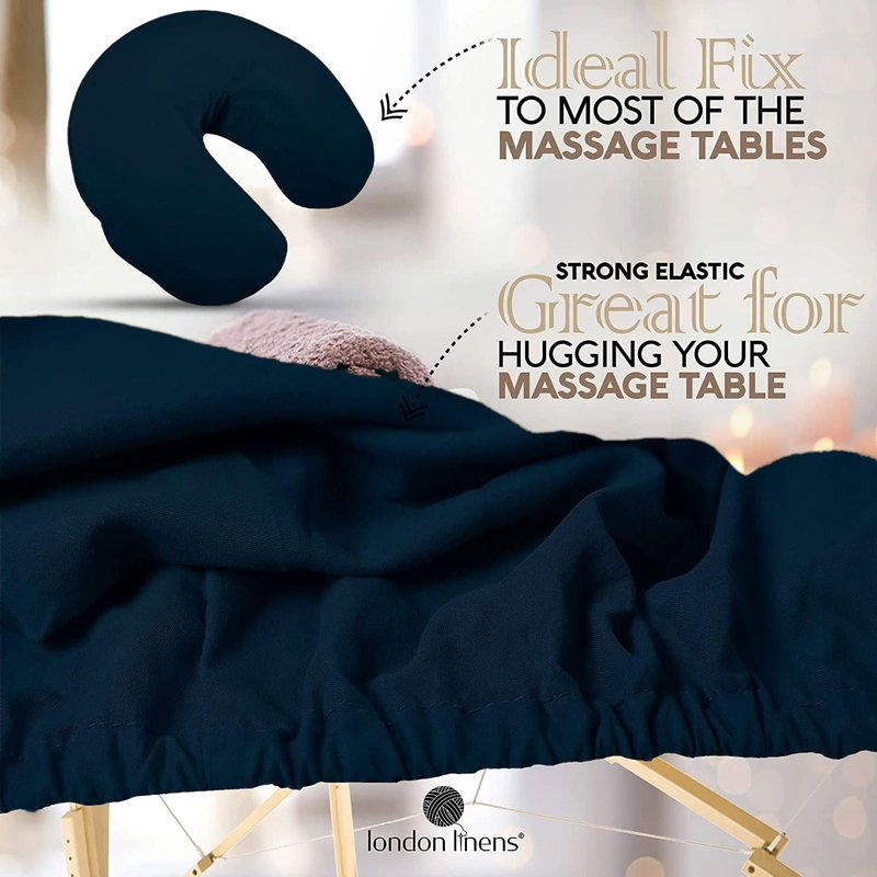 London Linens Soft Microfiber Massage Table Sheets Set - 3 Piece Navy Blue Cover, Fitted Sheet & Face Rest Cover