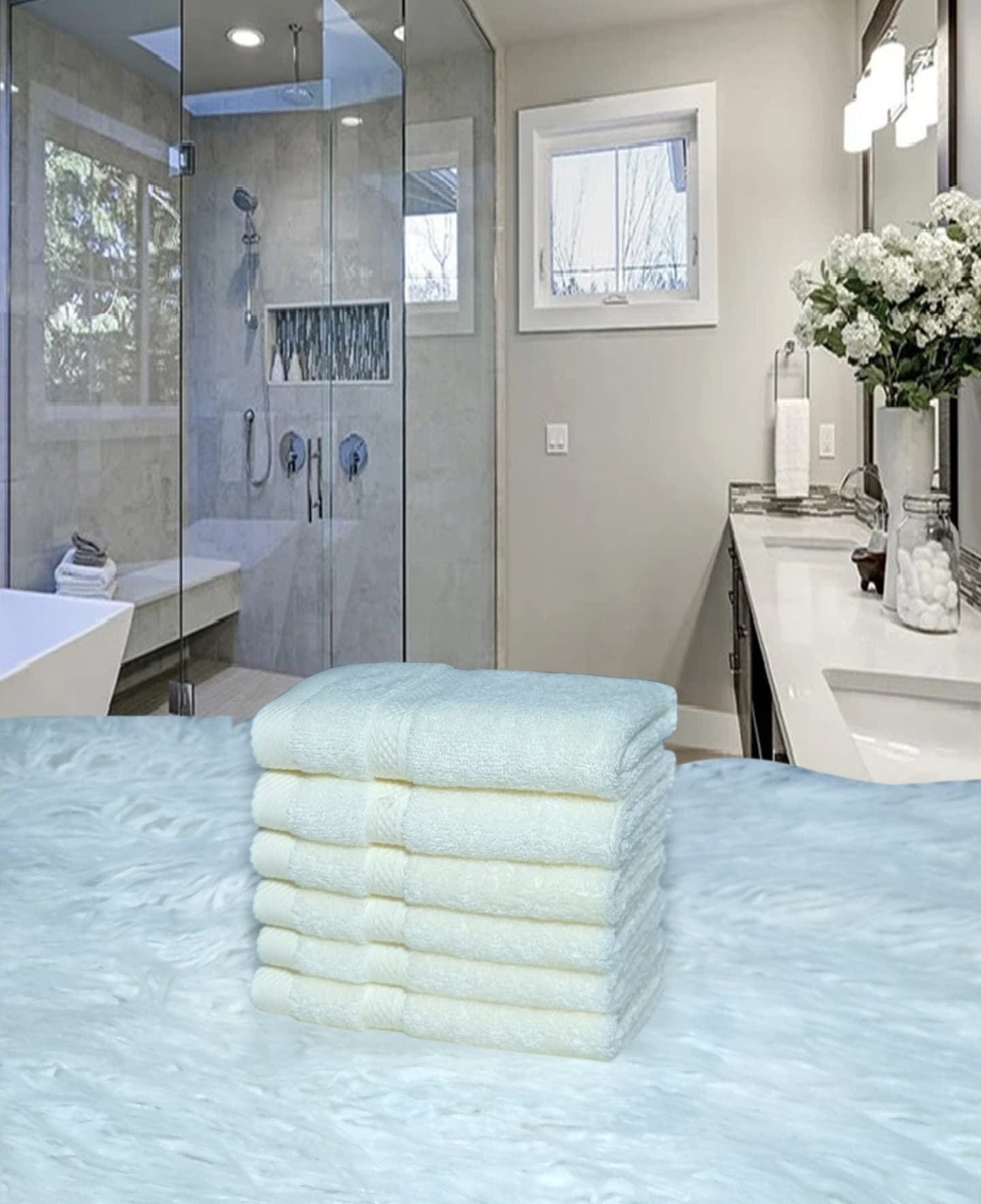 Mother-Earth 6-Pack Bath Washcloths 12"x12" - Soft and Absorbent Face Towels, Quick-Drying Wash Cloths for Sensitive Skin, Premium Quality for Daily Use (Cream)