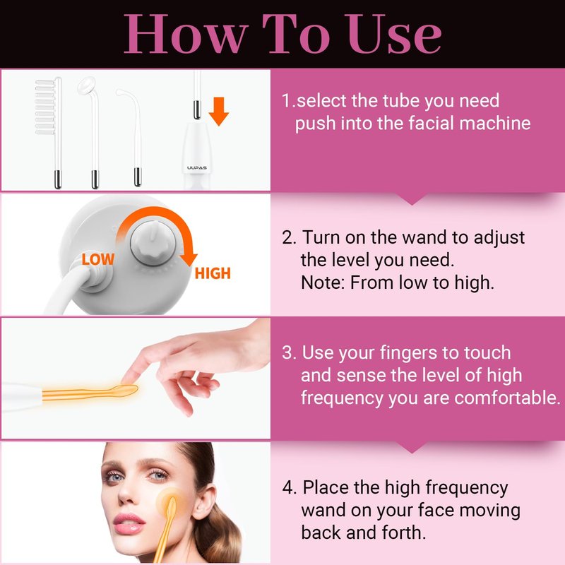 High Frequency Facial Wand - UUPAS Portable Handheld High Frequency Facial Skin Machine with 4 Pcs Orange Glass Tubes