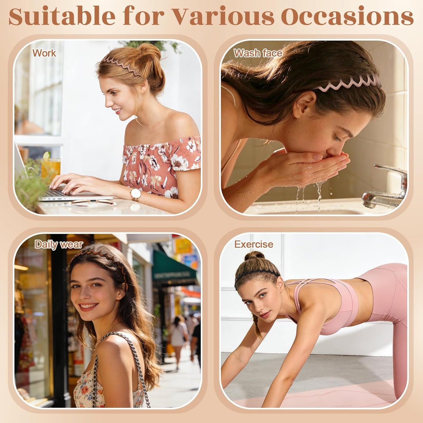 Trendy Zig Zag Headbands - 8-Piece Non-Slip Cotton Hair Bands for Daily Styling | 90s Wavy Design