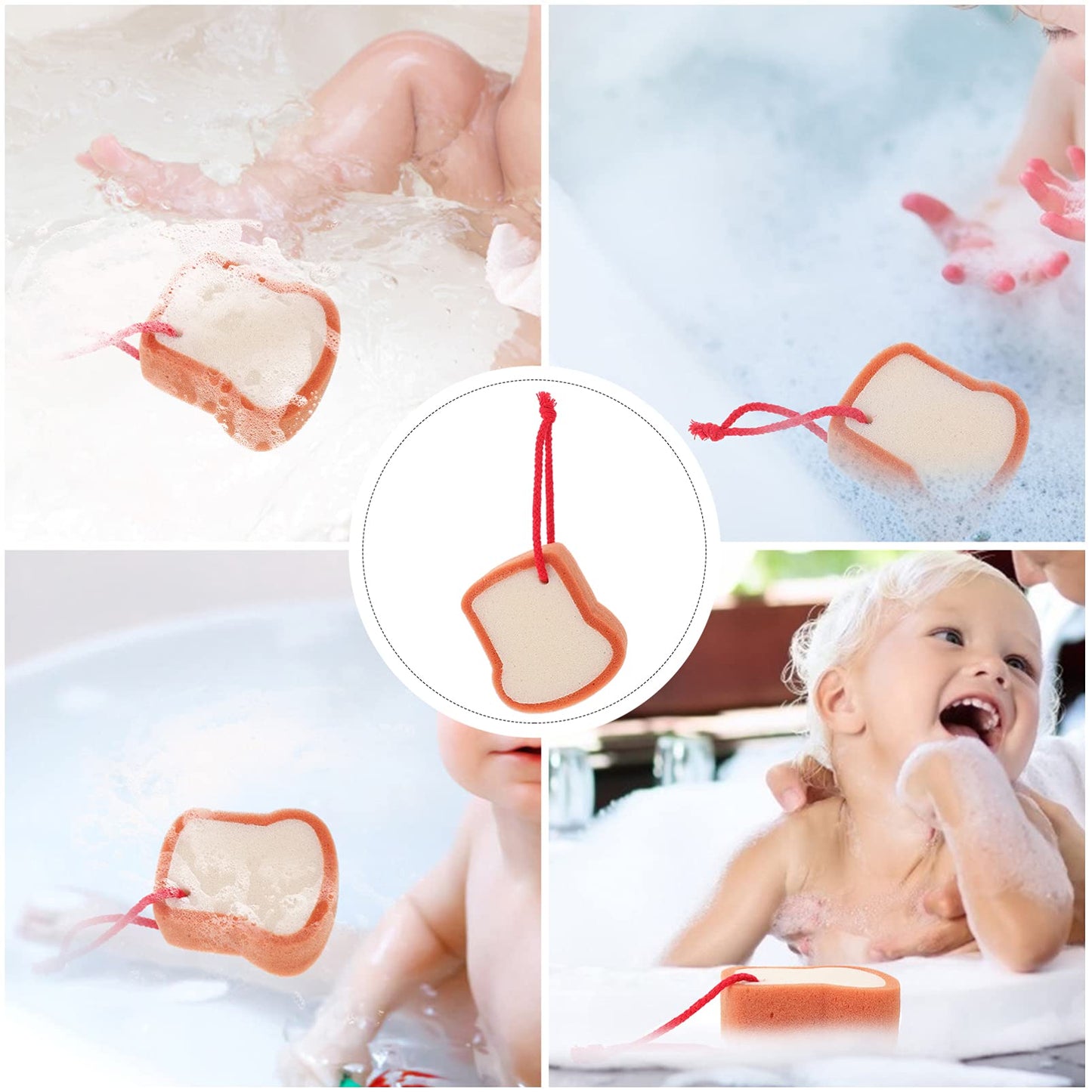 Healifty Baby Bath Brush 4.33X3.74 Inch Soft Bread Scrub Sponge Toddler Bath Sponge Gentle Shower Brush for Daily Baby Skin Care and Travel