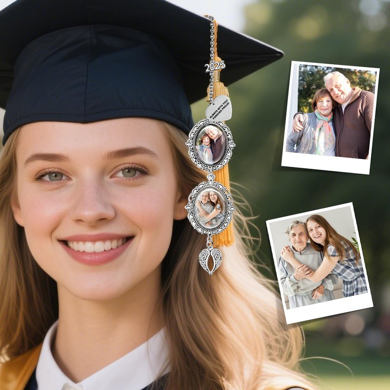 Dyoart Custom Photo Grad Cap Tassel Charms, Memorial Gifts for Class of 2026 Gown Ceremony, Personalized Graduation Cap Decorations Gifts for Grads Him Her