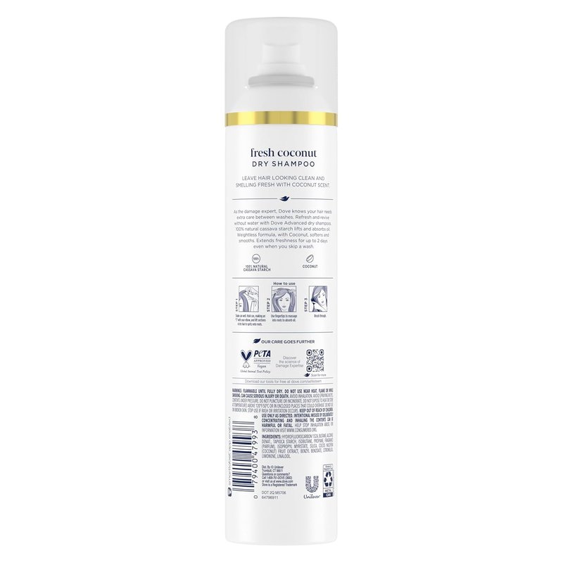 Dove Advanced Dry Shampoo - Fresh Coconut Formula for Clean, Revived Hair | 7.3 oz