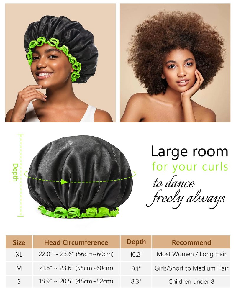 mikimini Black Shower Caps for Small Child 2 Packs, Double Layers Waterproof Bathing Hair Cap with Reusable Soft Comfortable PEVA Lining, Cute, non-fading & Stretchy Shower Hat