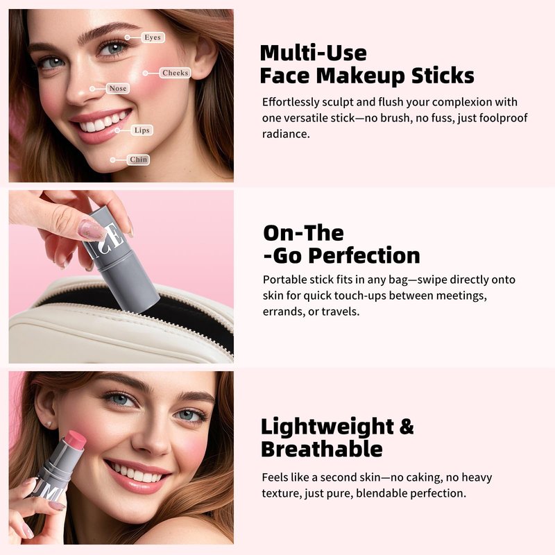 KIMUSE Cream Contour Stick Duo, Cream Blush Stick, Bronzer Shaping Stick, Creamy, Highly Pigmented, Long Lasting, Vegan Face Make Up Sticks