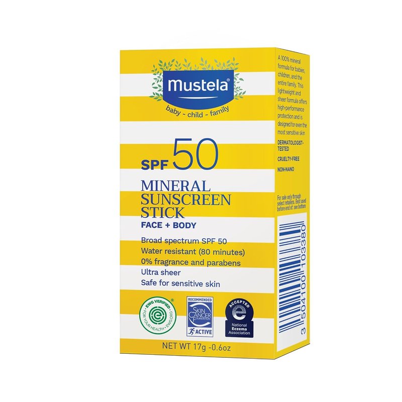 Mustela Baby Mineral Sunscreen Stick SPF 50 - Organic, Water-Resistant Formula for Face & Body | 0.6 oz.