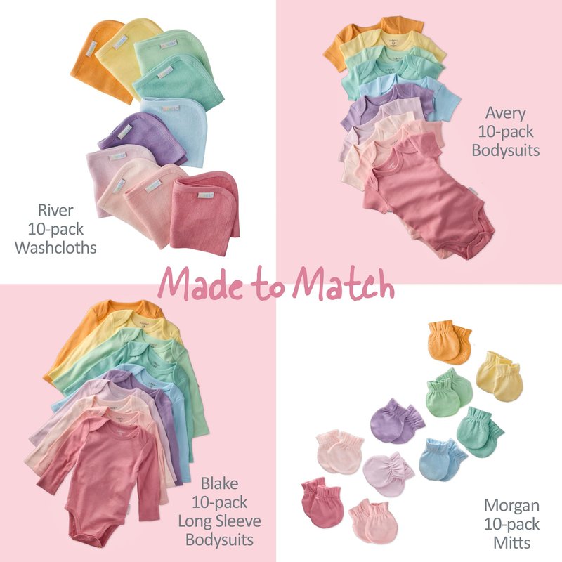 Butterblu River 10-Pack Baby Terry Washcloths 100% Organic Cotton Absorbent for Baby and Toddler Boys & Girls, Sunny Pink Rainbow, One Size