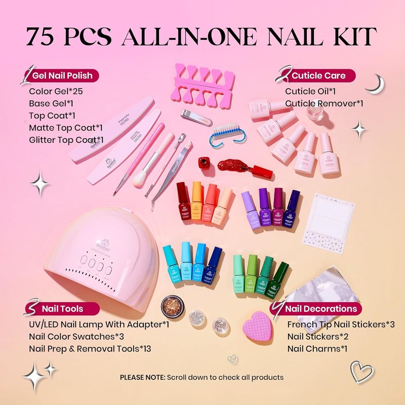 Beetles Gel Nail Polish Kit - 45 Colors UV Gel Set with Top & Base Coats | Perfect Salon Manicure Gifts for Women