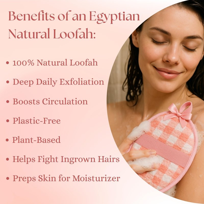 SERRENTO Egyptian Natural Loofah Body Scrubber Pads for Women, Double Sided Luffa Sponge for Face, Back & Body, Bath Shower Loofa Washcloths, Gentle Skin Smoothing, 2 Count (1 Pack)