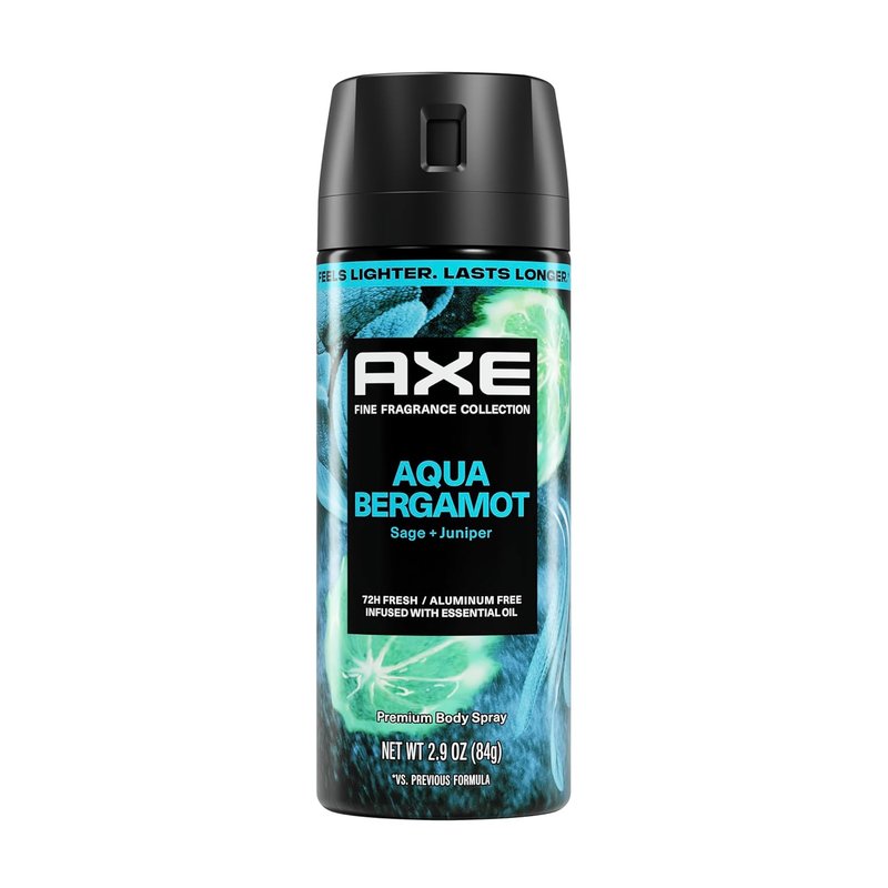 AXE Fine Fragrance Body Spray - Aqua Bergamot | 72-Hour Freshness, Aluminum-Free, 2.9 oz