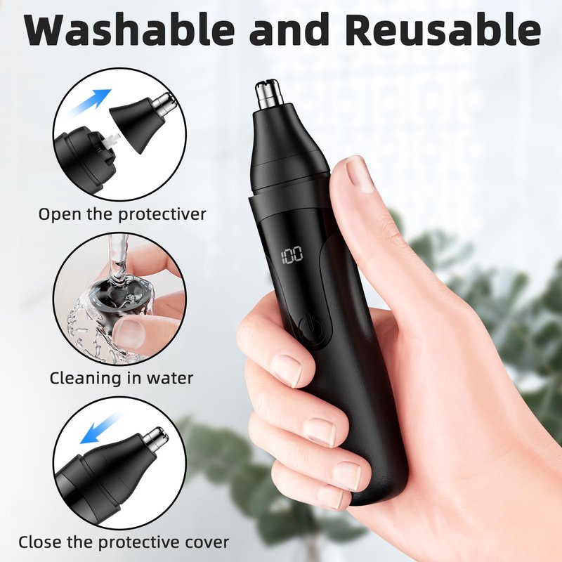SESATOOK Nose Hair Trimmer, Rechargeable Professional Painless Nose Trimmer for Ear and Eyebrow, with Dual Edge Blades Easy Cleaning and Washing