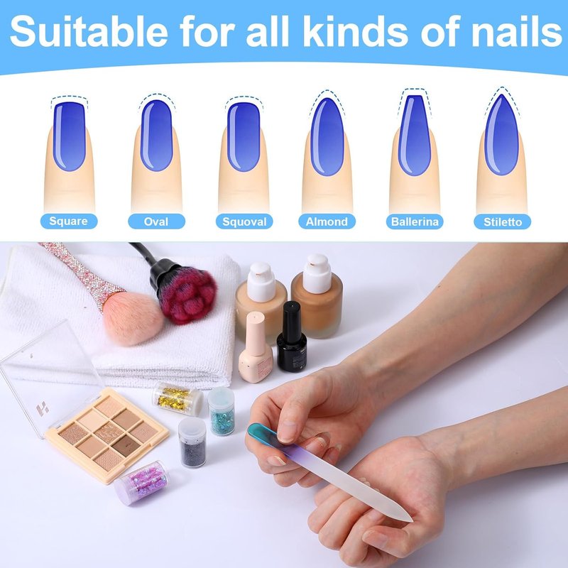 Glass Nail File Set - 4 Pcs Double-Sided Crystal Buffers & Cuticle Pushers | Gradient Blue Manicure Tools