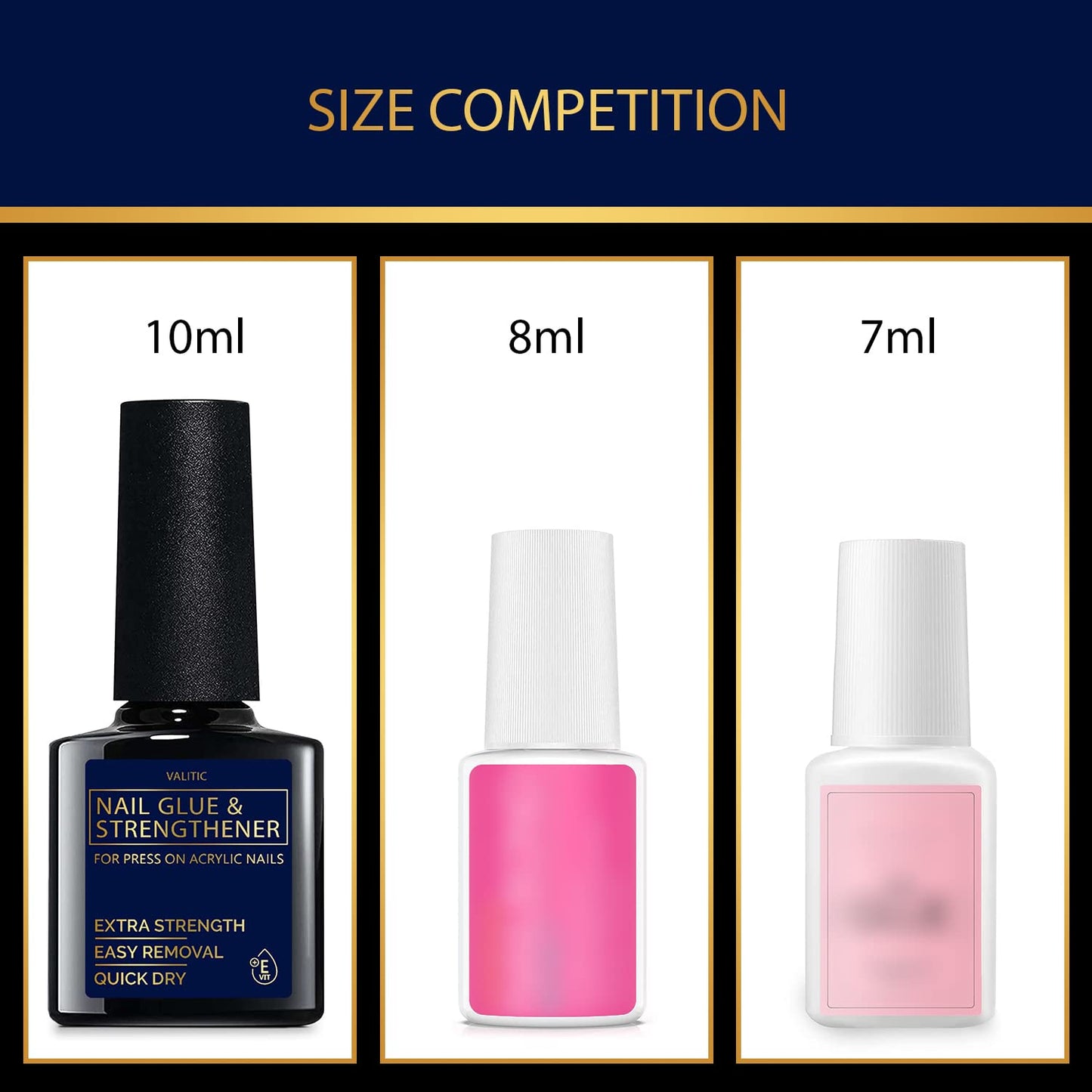 Valitic Strong Nail Glue and Strengthener for Acrylic and Press On Nails - Quick Dry Brush On Gel for Long Lasting Effect - Adhesive Nail Bond for False Nails with Tips Strengthener - 2 Pack