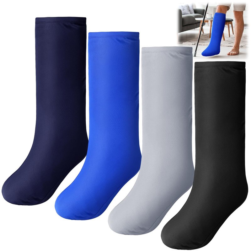 Shyyween 4 Pcs Leg Cast Cover Medium Short Cast Sock Cover Below the Knee Leg Sleeve for Foot Men Women Plaster Stocking Protective(Black, Blue, Gray,Dark Green)