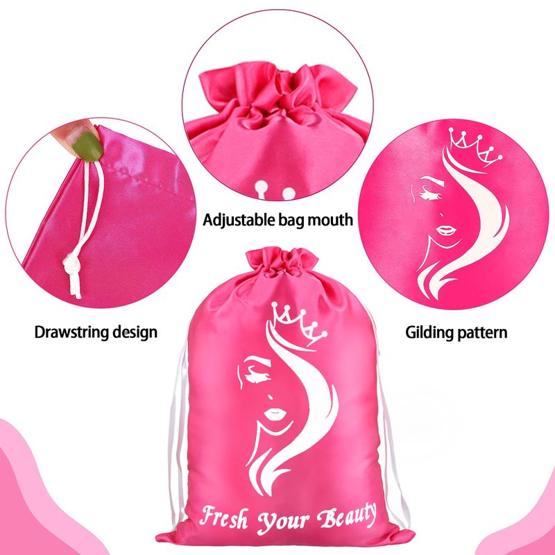 Satin Pouches with Drawstring - Soft Silk Satin Storage and Travel Bags for Bundles, Wigs, Hair Extensions, Tools, Business Gifts (6 PCS Pink)
