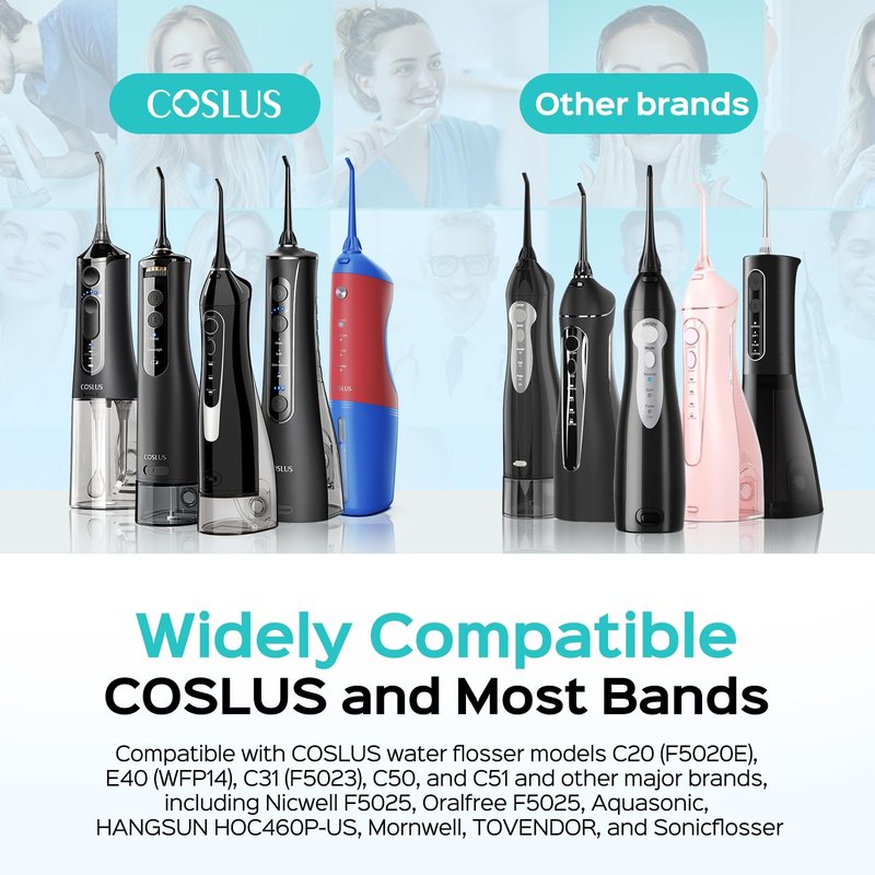 COSLUS Original Water Flosser Replacement Tips: Replacement Heads Compatible with COSLUS, Aquasonic, Nicwell, Oralfree, WELLFINE, Hangsun, Tovendor Water Dental Pick, Flosser Accessory, 5 Classic Tips