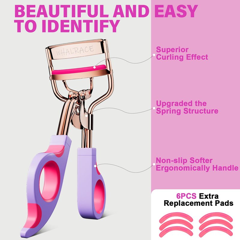 Eye Lash Curler with 6 Replacement Pads, Whalrace Eyelash Curlers Superior Curling Effect, Beautiful and Easy to Identify, Valentine's Day Gift for Her, Beauty Enthusiasts -Rose Gold Purple Red