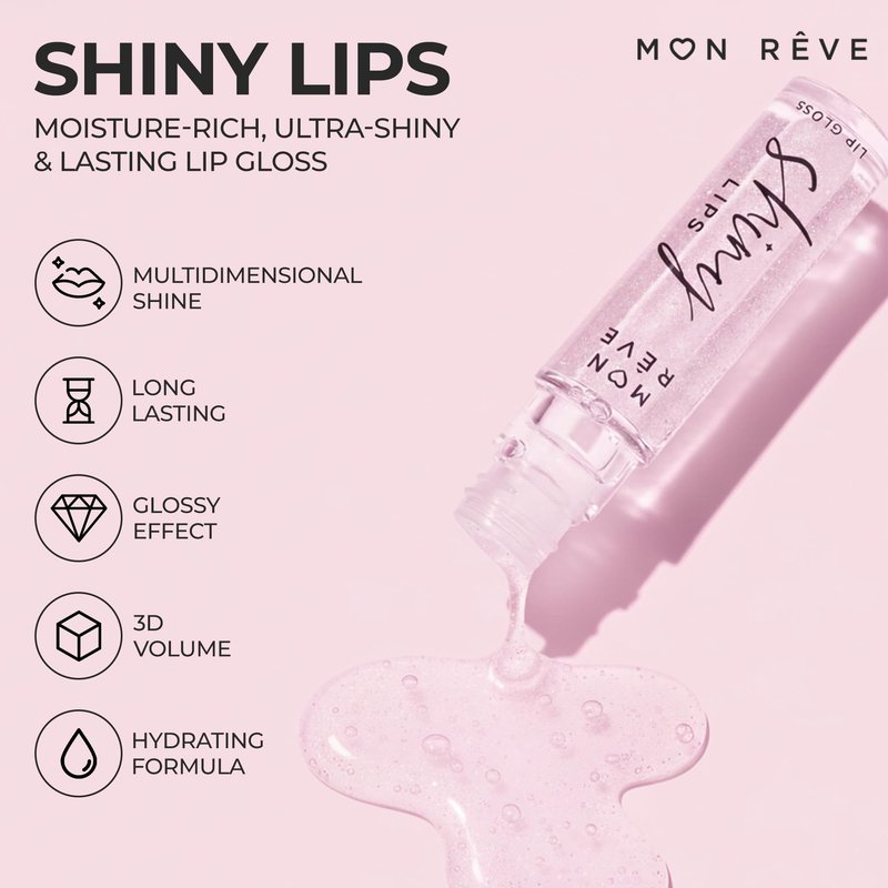 MON RÊVE Moisturizing Lip Gloss for Women – Ultra-Shiny 3D Hydrating Lip Gloss with Chamomile Oil, Non-Sticky Nourishing Formula for Long-Lasting Wear, 0.27 fl oz, 18 Shimmer Shades (01 CLEAR)