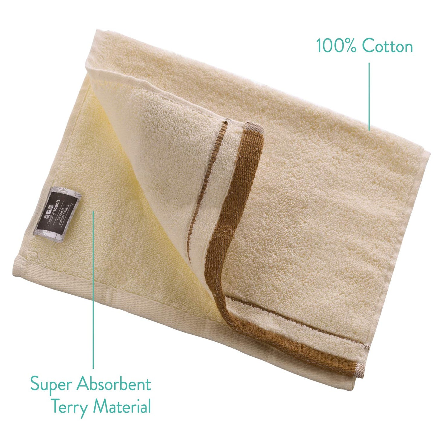 Creative Scents Cotton Fingertip Towels Set - 4 Pack - 11 x 18 Inches Decorative Extra-Absorbent and Soft Terry Towel for Bathroom - Powder Room, Guest and Housewarming Gift (Cream and Brown)