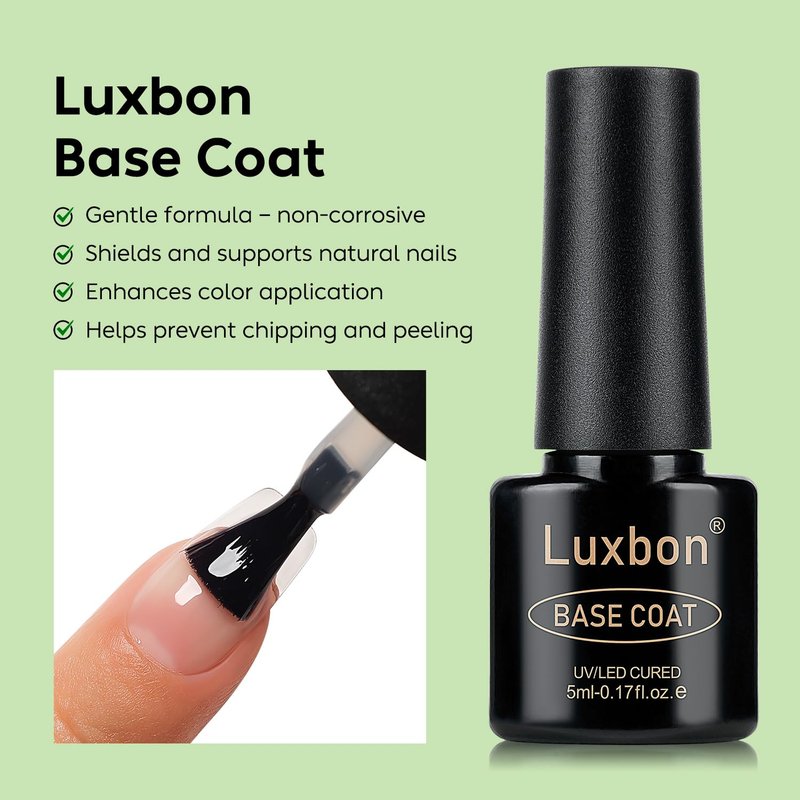 Luxbon Gel Nail Set - 6 Pcs No Wipe Top & Base Coats with Cuticle Oil & Matte Finish | Long Lasting Shine