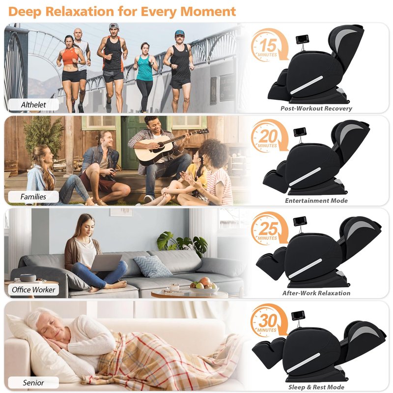 AVSAMOQ Massage Chair Full Body, Zero Gravity Massage Recliner with Air Pressure, 8 Fixed Points Massage Rollers, Heating, Foot Roller, LCD Screen Control, Home Office Use