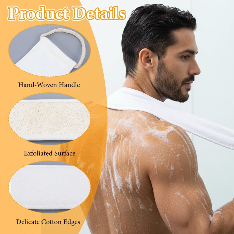 LXUEJIE Natural Loofah Back Scrubber, Exfoliating Body Scrubber, Loofah Exfoliating Bath Strap Shower Loofah Back Sponge to Clean Body Deeply for Women and Men