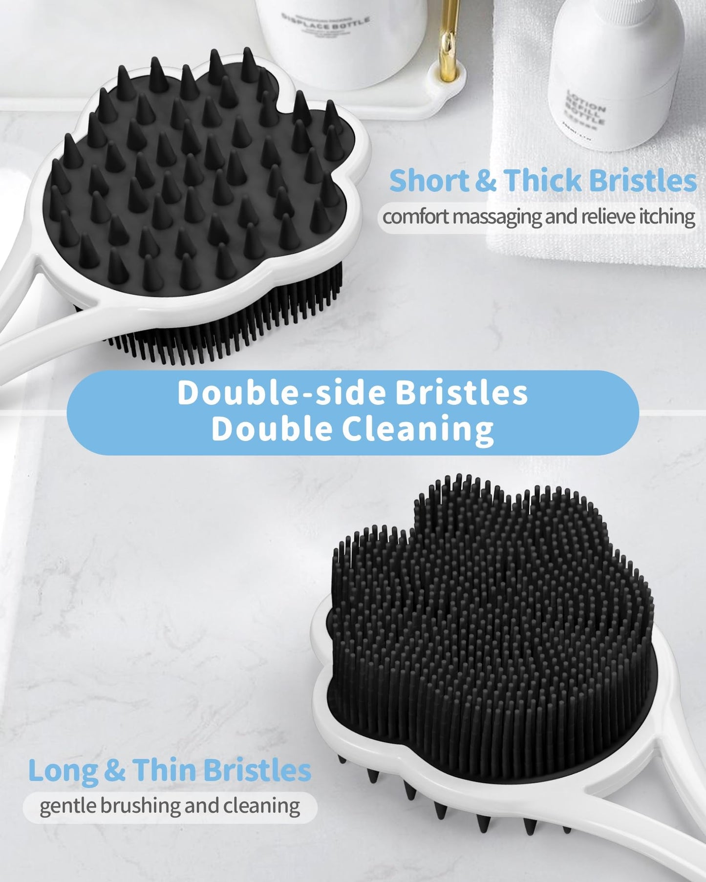 Manmihealth 15.7" Cute Silicone Back Scrubber with Long-Handle, Dual Use Back Brush for Shower with Super-Soft Silicone Bristles, Paw-Shaped Shower Body Scrubber for Sensitive Skin (Black)