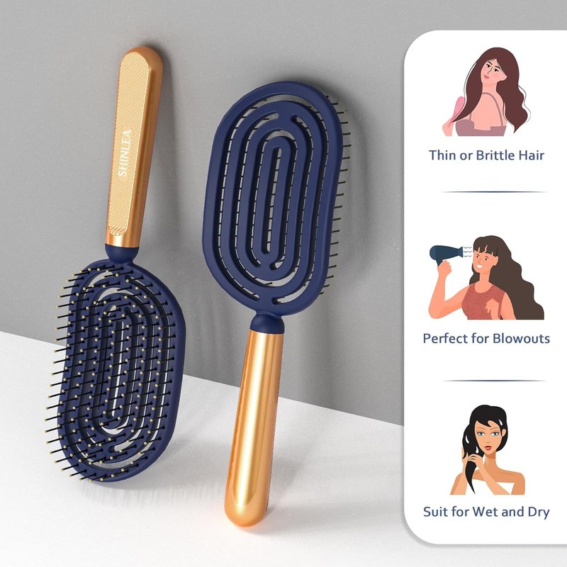 SHINLEA Speed Dry Detangler Brush - Spiral Vented Design for Wet Hair | Luxury Gold Handle & Soft Bristles