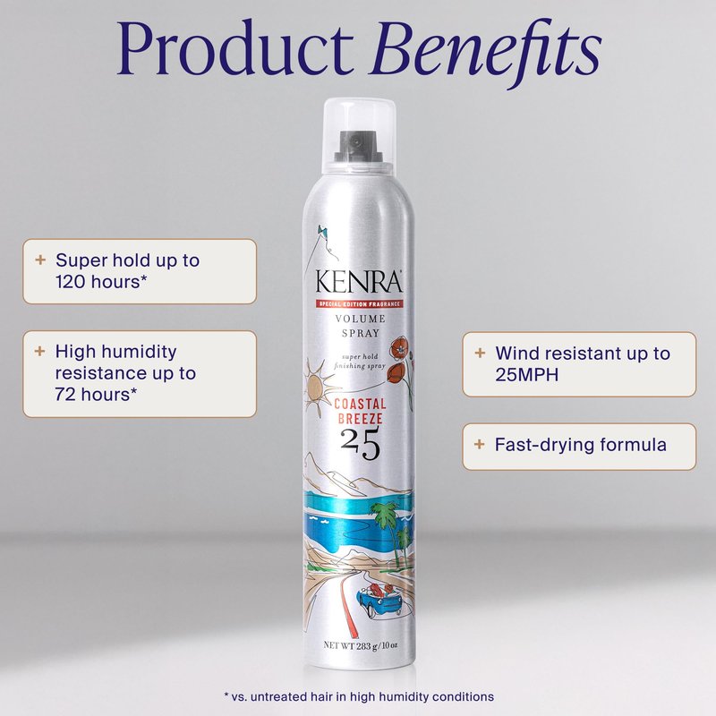 Kenra Professional Volume Spray 25 Coastal Breeze 50% | Super Hold Finishing & Styling Hairspray | Flake-free & Fast-drying | Wind & Humidity Resistance | All Hair Types | 10 oz.