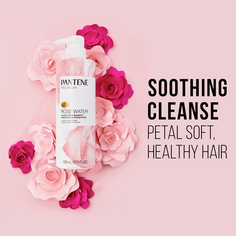 Pantene Sulfate-Free Shampoo & Conditioner Set - Rose Water Infused, Moisturizing & Soothing | 17.9 Fl Oz Each, 2 Pack