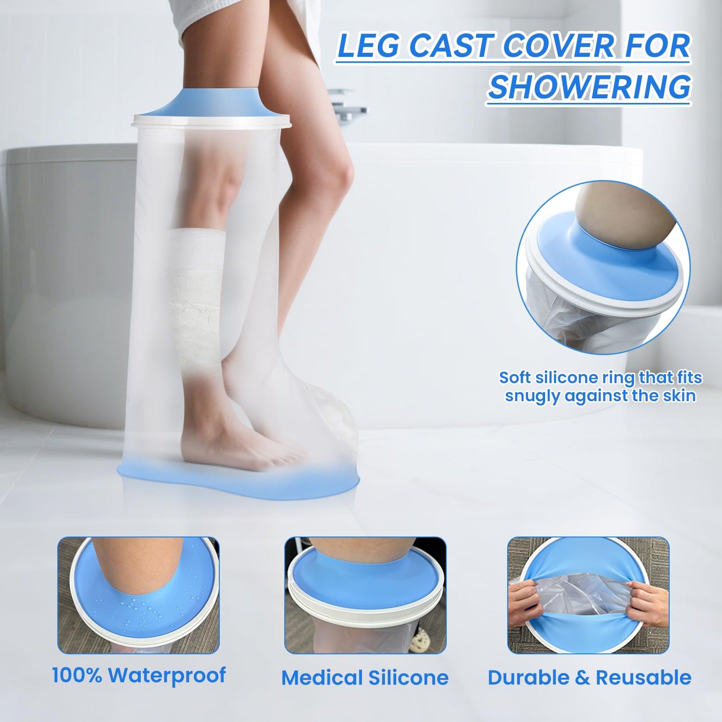 Waterproof Extra Wide Leg Cast Cover for Showering After Surgery with Non-Slip Bottom, Extra Large Waterproof Foot Protector Cover for Plus Size Adults, Lager Casts, Surgery Casts Boots, Reusable