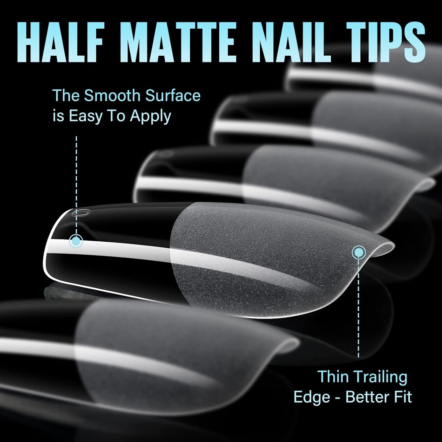 TOMICCA Medium Coffin Nail Tips - 360Pcs Half Matte Gel Nails Set | 15 Sizes for DIY Nail Art