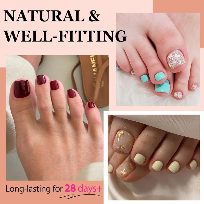 Luckyfairy Full Matte Square Press-On Toenails | 360pcs Smoothly Curved Tips in 12 Sizes