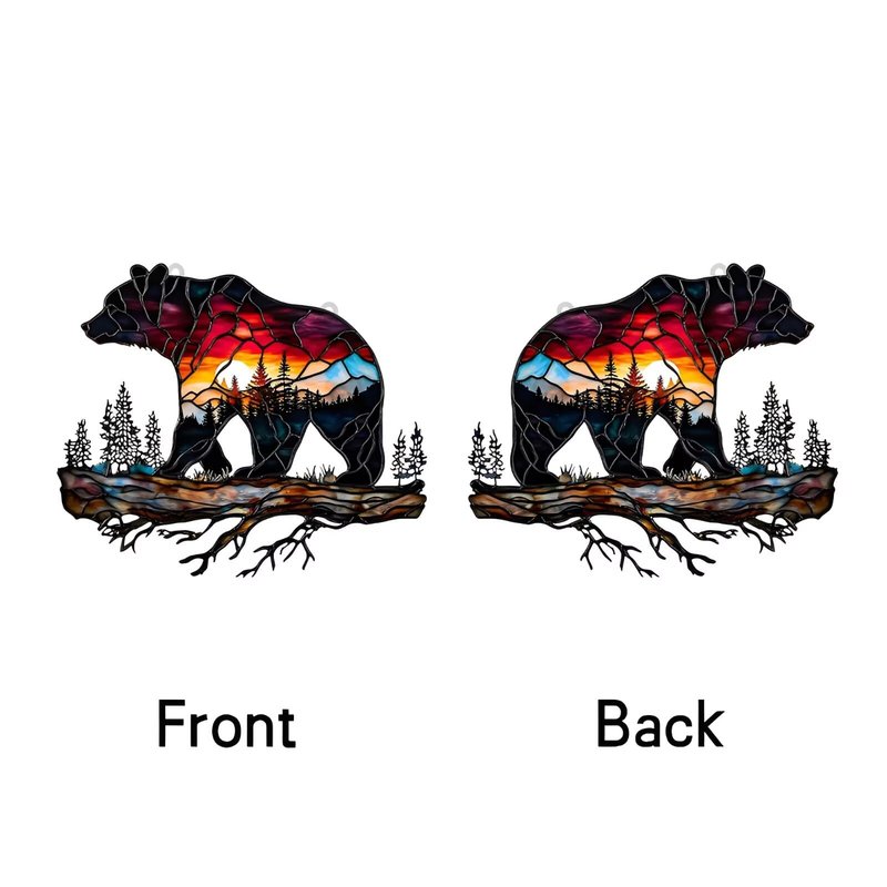 1PC Bear on Branch Acrylic Suncatcher Hanging, 7.08 inch Window Decor with Printed Stained Glass Style Design, Rainbow Maker Wall Art, Gift Idea & Garden Ornament Indoor Outdoor Use/DW-19