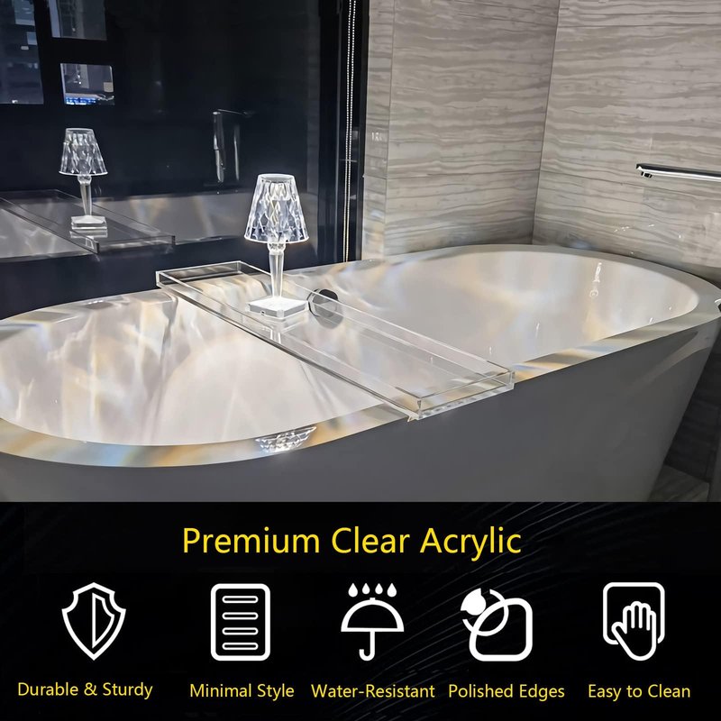 CXNGD Bathtub Tray Table, Clear Acrylic, Anti-Slip Bath Caddy, 32.3 * 7.87 * 1.18in