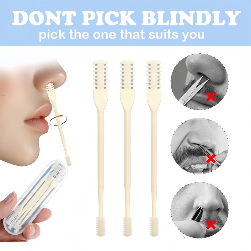 Nasal Hair Cutter, 2026 Upgraded 360° Double Sided Portable Nose Hair Trimmer for Women Men, Travel Essentials Washable Nose Hair Remover Grooming Tool (3 Pcs Beige)