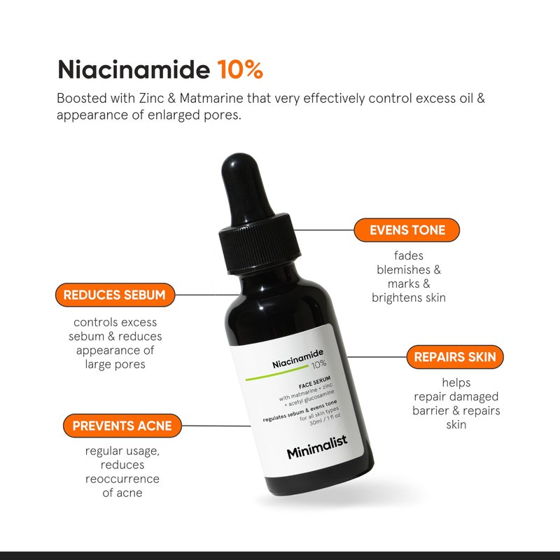 Niacinamide 10% Face Serum | Minimalist Serum Reduces Pores, Acne Marks & Oil | Reduces Blemishes for Even Skin Tone | For Women & Men | 1 Fl Oz / 30 ml