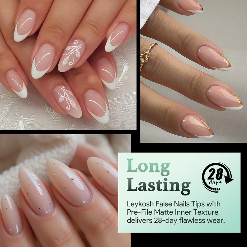 Leykosh Short Almond Nail Tips, 15 Sizes 240 PCS Clear Acrylic Soft Fake Nails Gel Nail Tips, Full Cover Pre-Shaped Matte Long Lasting Press on Nails Extension for DIY Beginners & Salon Manicure