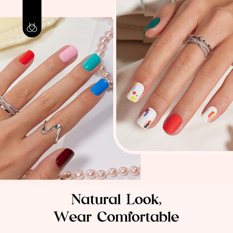 Beetles Press on Nails Kit 576Pcs 24 Colors, Short Square Press on Nails Glossy Matte With Nail Glue & Nail Tabs Stickers, Natural Fit Lightweight Fake Nails Kit Art For Women