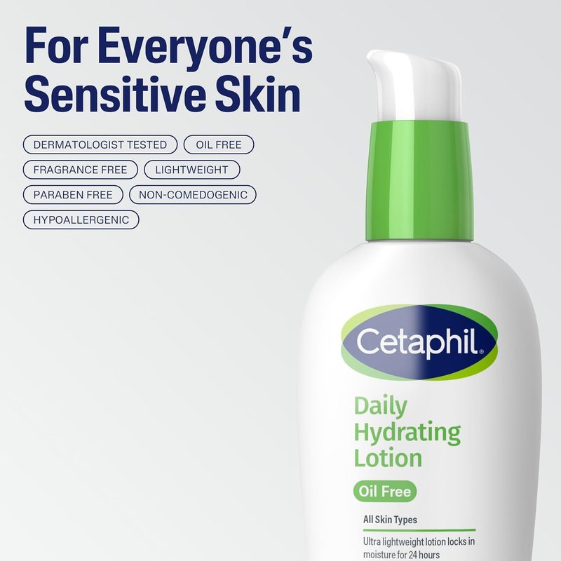 Cetaphil Daily Hydrating Lotion - Hyaluronic Acid Formula for 24-Hour Moisture | 3 fl oz, Fragrance-Free, Non-Comedogenic