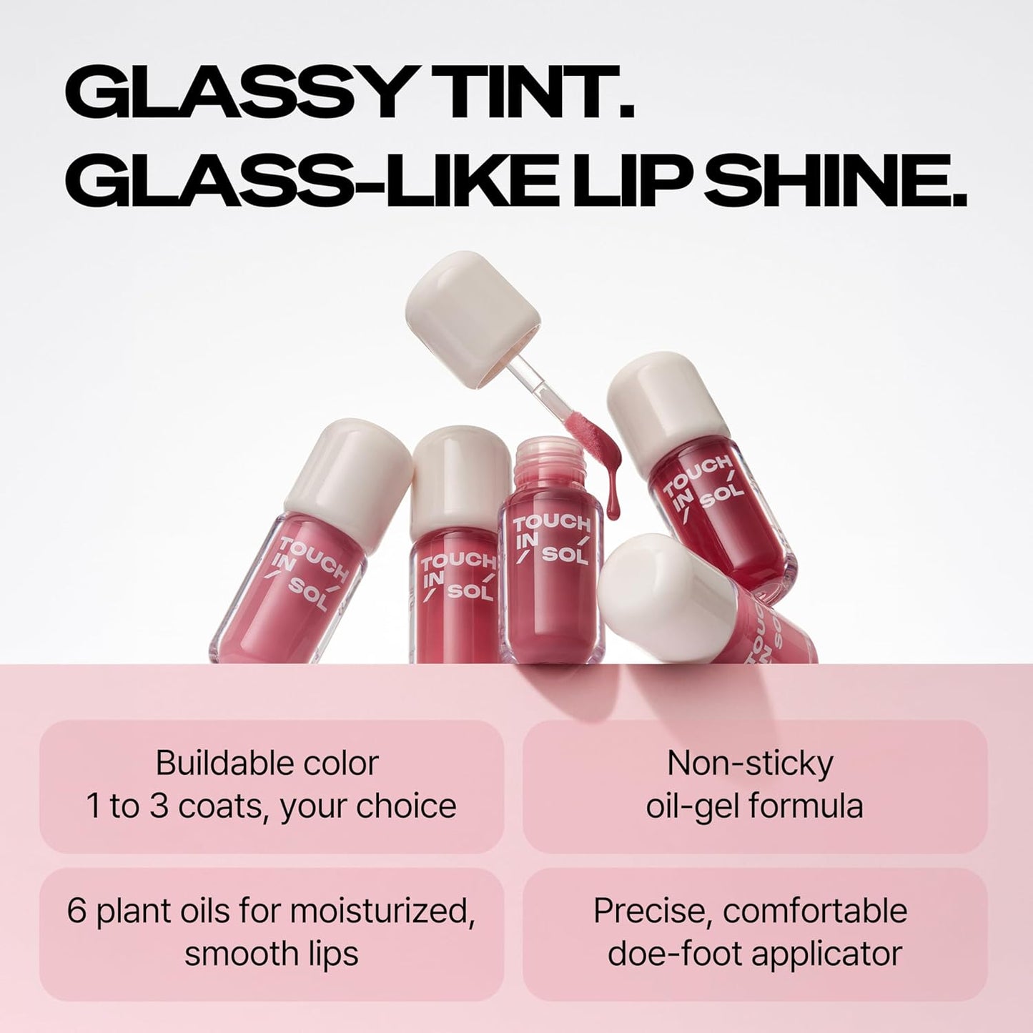 Touch in Sol Glassy Color Lip – Hydrating Lip Oil Gloss, Moisturizing Stain, Non-Sticky Shine, Buildable Color, Lightweight Comfortable Wear, Korean Makeup (Love Bloom (Cool Pink))