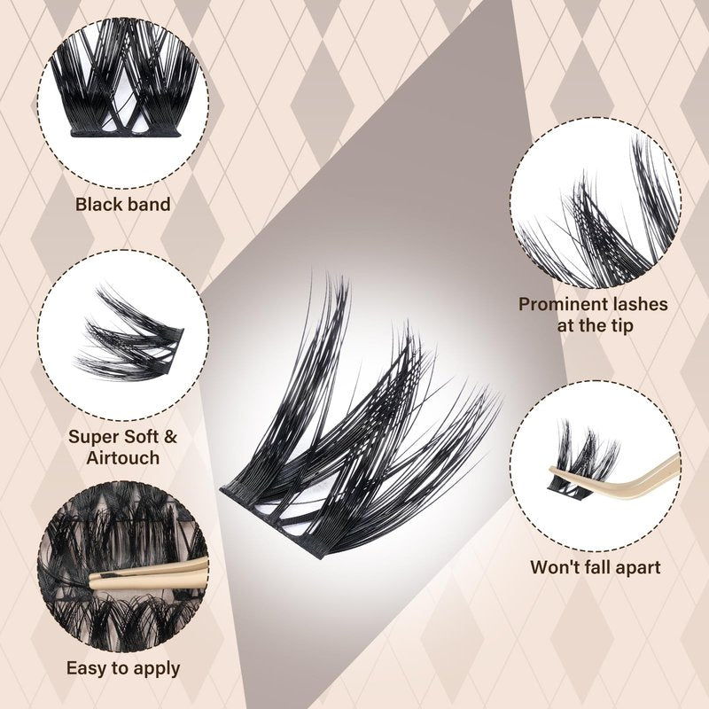 JMS&JMS Flaunt Lash Clusters Kit Flora Lash Extension Kit CC Curl Individual Lashes Eyelash Extension Kit with Lash Bond and Seal, Lash Remover, Lash Tweezers at Home (Flora-8-18mix)